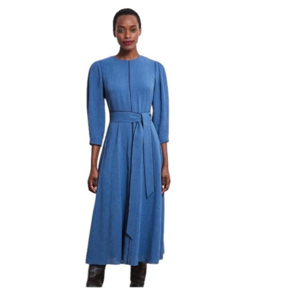 Cefinn Size 4 Isabelle Cornflower Blue Modest 3/4 Sleeve Crewneck Midi Dress